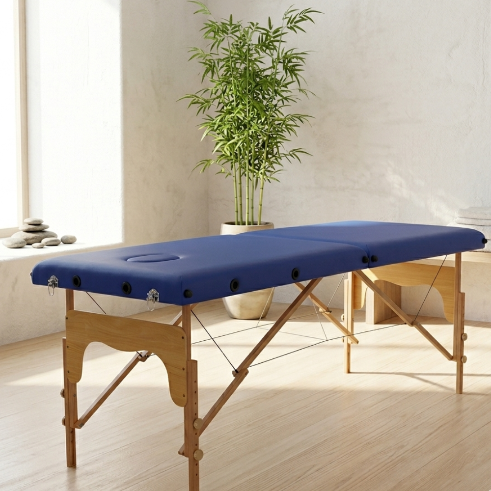 Table de massage pliante en bois – 186 x 60 cm – Coloris Bleu –
