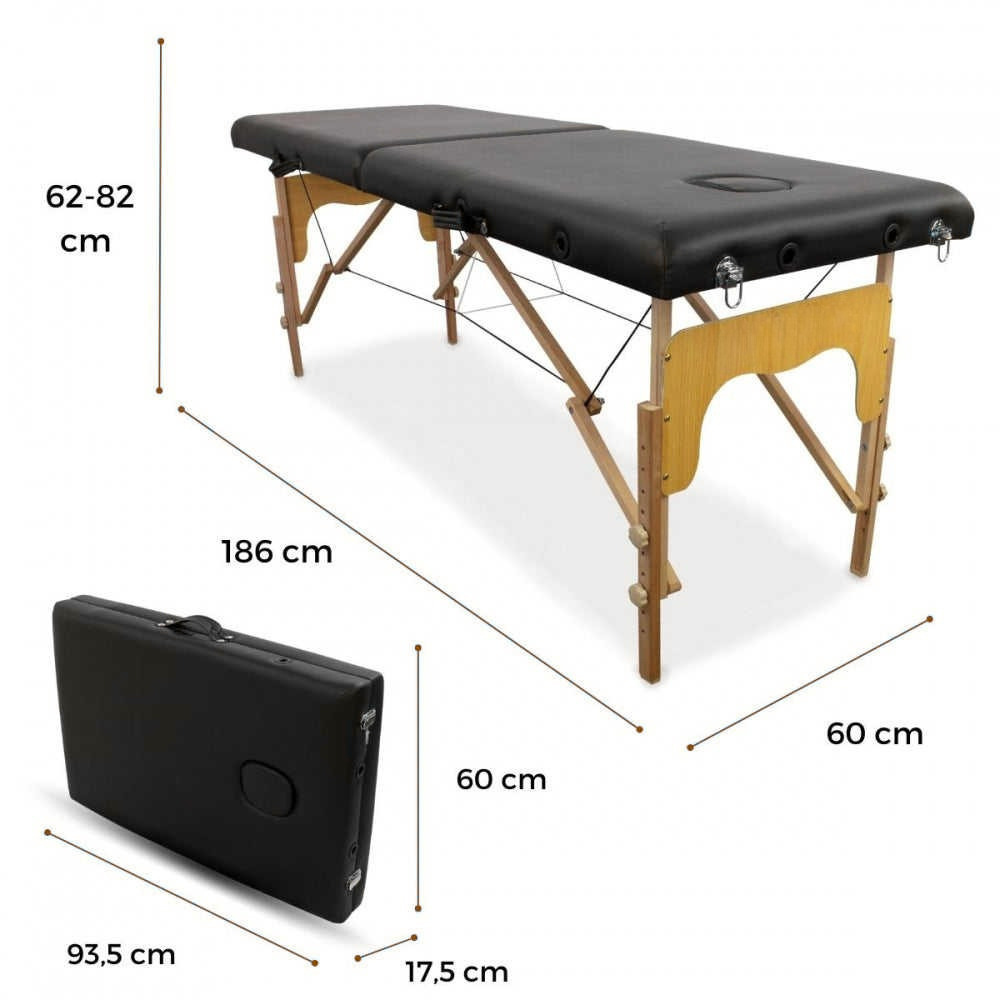 Table de massage pliante en bois – 180 x 60 cm – Coloris Noir –