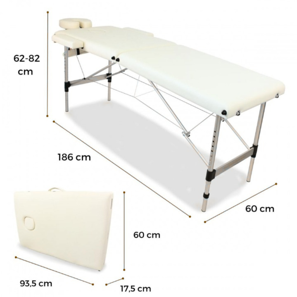 Table de massage pliante en aluminium – 186 x 60 cm – Coloris Crème –