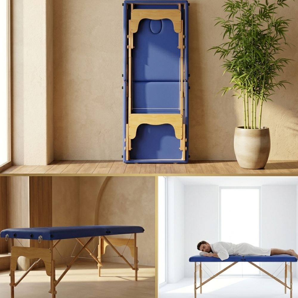 Table de massage pliante en bois – 186 x 60 cm – Coloris Bleu –