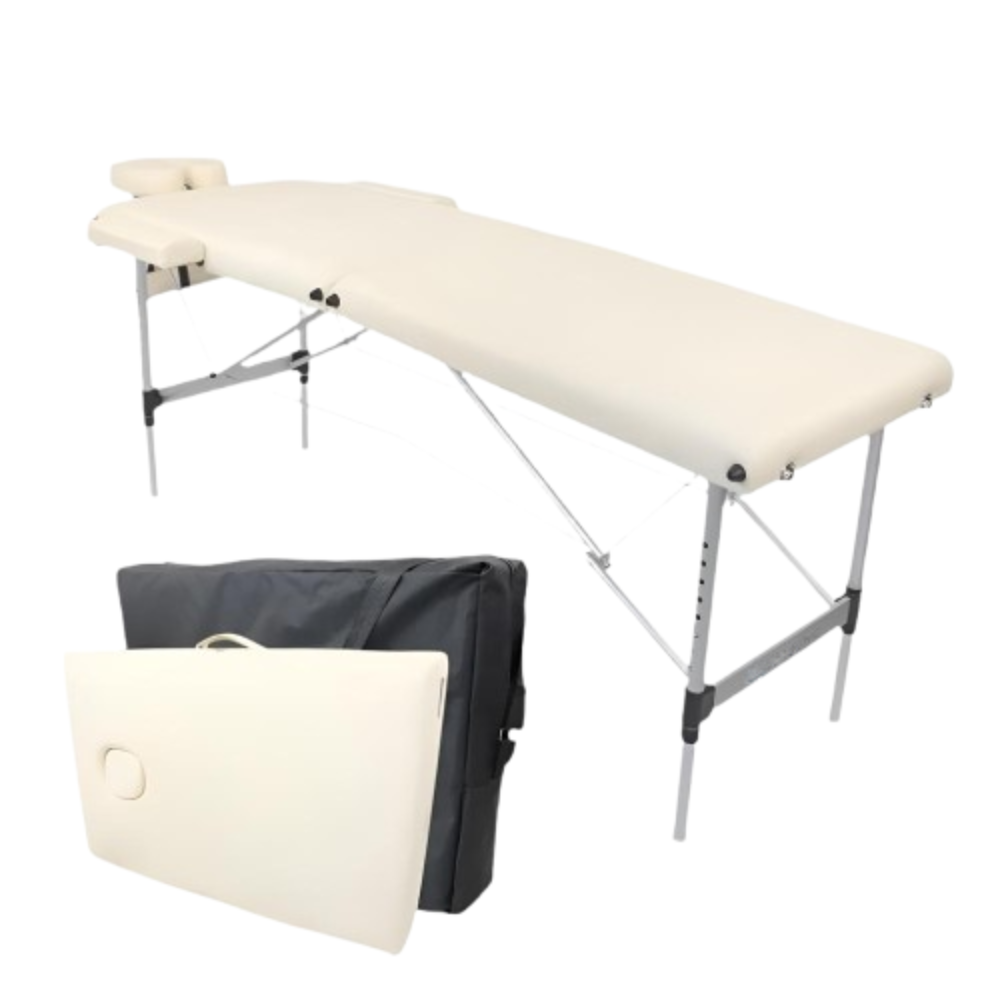 Table de massage pliante en aluminium – 186 x 60 cm – Coloris Crème –
