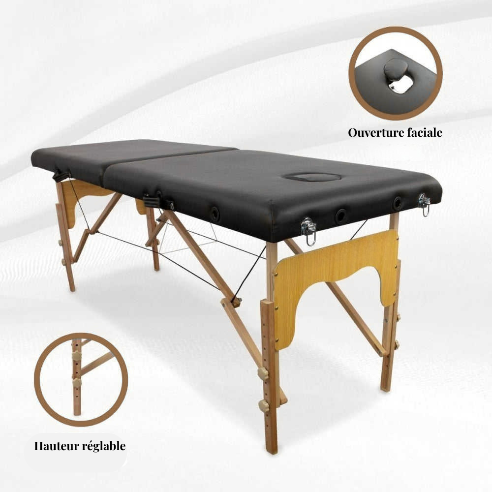 Table de massage pliante en bois – 180 x 60 cm – Coloris Noir –