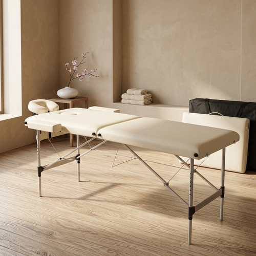 Table de massage pliante en aluminium – 186 x 60 cm – Coloris Crème –
