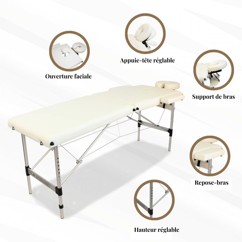 Table de massage pliante en aluminium – 186 x 60 cm – Coloris Crème –