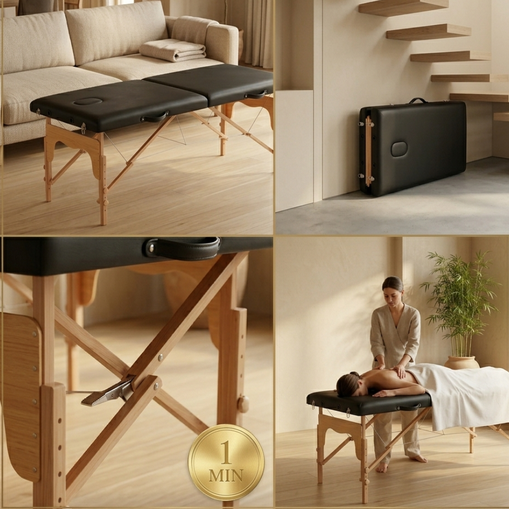 Table de massage pliante en bois – 180 x 60 cm – Coloris Noir –
